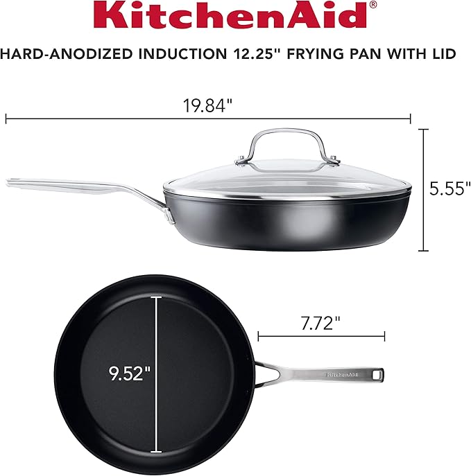 KitchenAid Hard Anodized Induction Nonstick Fry Pan/Skillet with Lid, 12.25 Inch, Matte Black - Image 2