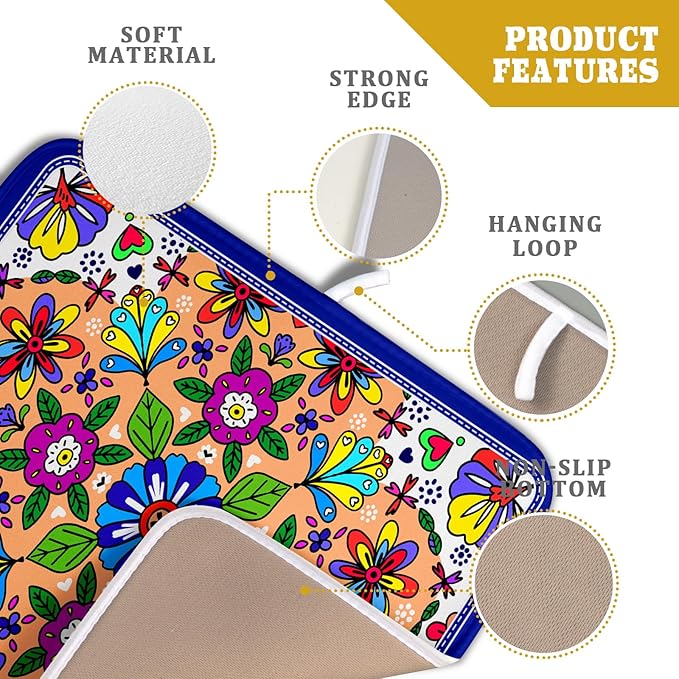 Mexican Talavera Dish Drying Mat Navy Blue Microfiber Dish Drain Pad for Kitchen Decor - Image 4