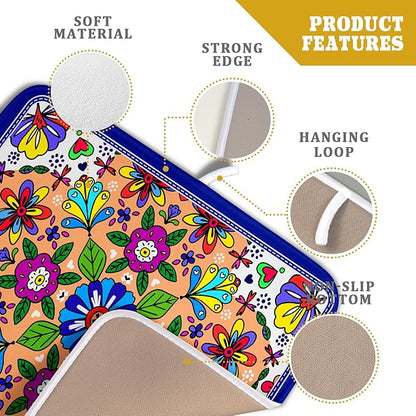 Mexican Talavera Dish Drying Mat Navy Blue Microfiber Dish Drain Pad for Kitchen Decor - Image 4