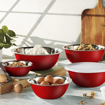 WHYSKO Stainless Steel Mixing Bowl Set, 10 Piece Stainless Steel Mixing Bowls with Lids Set for Food Prep Storage and Serving, Dishwasher Safe for Kitchen Baking Cooking, Red - Image 2