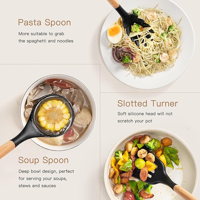 Astercook 39 PCS Kitchen Utensils Set, Silicone Cooking Utensil Sets with Wooden Handle, 446°F Heat Resistant Food Grade Spatula Set, BPA Free Kitchen Gadgets Tools Set for Mothers Day Gifts - Image 5