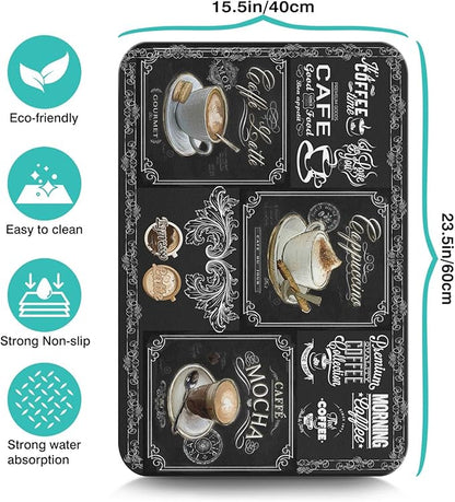 Absorbent Coffee Bar Mat - 23inx15in, Anti-Slip, Fits Under Coffee Machine, Dish Drying Mat for Countertops