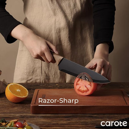 CAROTE 12PCS Knife Set, Stainless Steel Kitchen Knife Set with Nonstick Ceramic Coating, 6 Knives with Blade Guards, Rustproof, Easy-Clean, Black - Image 3