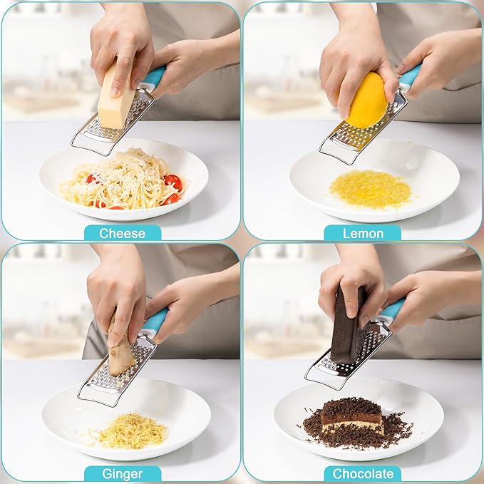Rainspire Professional Cheese Graters for Kitchen Stainless Steel Handheld, Metal Lemon Zester Grater With Handle For Cheese, Chocolate, Spices, Kitchen Gadgets Tools, Soft Grip Handle (Blue) - Image 5