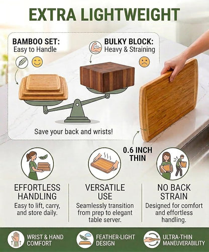Greener Chef Luxury XL Bamboo Cutting Board Set of 3 with Vertical Grain Strength Technology - Extra Large Wood Cutting Boards for Kitchen and Lightweight Chopping Board Set - Replacements for Life - Image 6