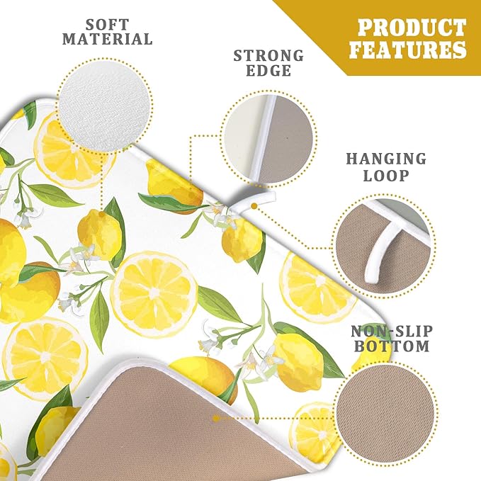 Lemon Dish Drying Mat for Kitchen Counter Spring Summer Microfiber Absorbent Dish Draining Reusable Washable Foldable 16"x18" - Image 4