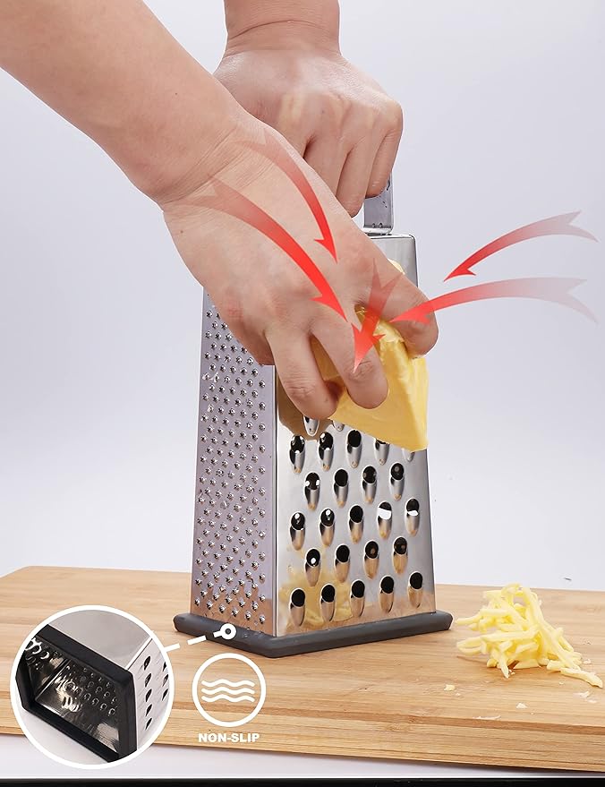 Kaishun Cheese Grater, Box Grater for Cheese Stainless steel Vegetable Slicer Food Shredder 4-sided Convenience for kitchen - Image 5