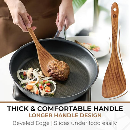 Wooden Spatula for Cooking, 12 Inch - Easy to Clean, Long-Lasting & Sturdy Natural Acacia Wood Spatula for Cooking - Wooden Spatulas with Comfortable Handle, Perfect for Flipping, Turning & Frying - Image 3