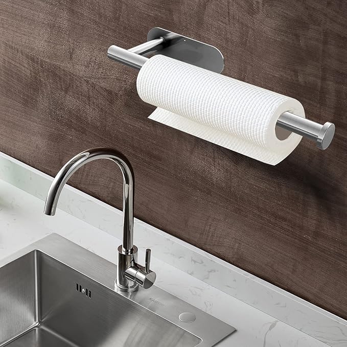 DEKAVA Paper Towel Holder Under Cabinet for Kitchen, Adhesive Paper Towel Holder Wall Mount, SUS304 Stainless Steel 13 inch(2,Silver - Image 7