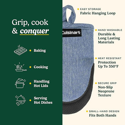 Cuisinart Mini Oven Mitts – 5.5” x 7” Heat-Resistant Kitchen Mitts for Oven with Non-Slip Neoprene Palm, Cotton Filling, and Fabric Loop – Durable Oven Mitt Set for Cooking & Baking (Chambray) - Image 5