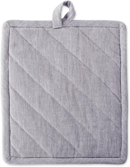 DII 100% Cotton Solid Chambray Kitchen Set, Potholders, Gray, 2 Piece