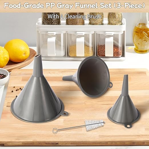 Plastic Kitchen Funnel Set of 3 with Clean Brush, BPA Free Round Food Funnels for Kitchen Use, Multifunctional Funnels for Filling Canning&Bottles, Suitable for Cooking, Lab and Automotive Use - Image 8