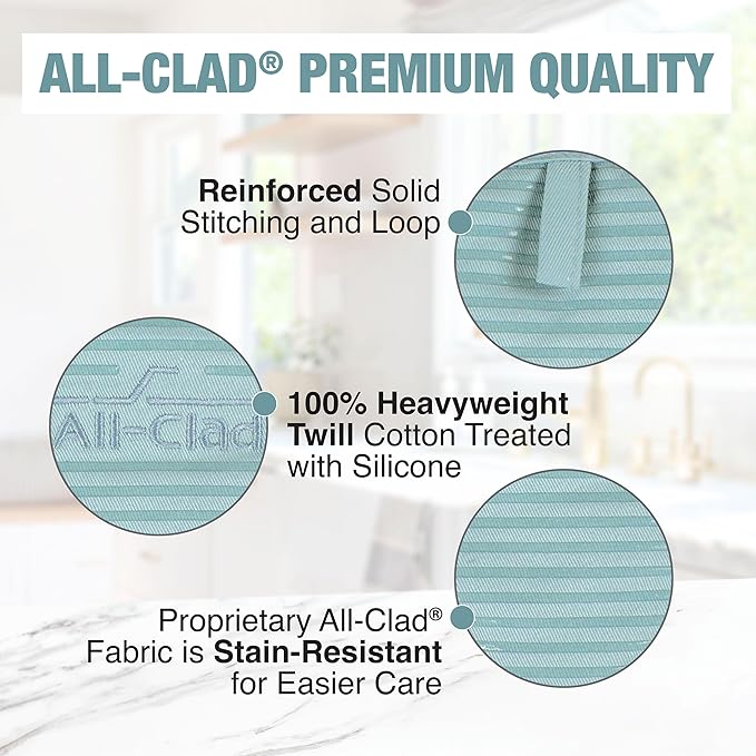 All-Clad Premium Pot Holder & Heating Pad, (2-Pack) Heat Resistant to 500 Degrees, 100% Cotton 10"x6.25" for Kitchen and Barbeque, Rainfall - Image 6