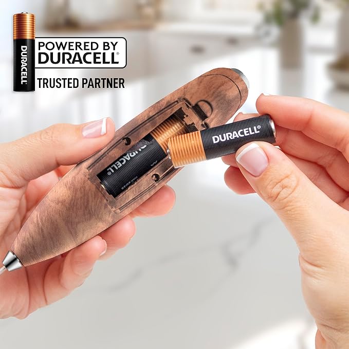 Zulay Kitchen Powerful Milk Frother Wand With 4 AA Duracell Batteries - Ultra Fast Handheld Drink Mixer - Electric Whisk Foam Maker for Coffee, Lattes, Cappuccino, Matcha & Creamer - Walnut - Image 6