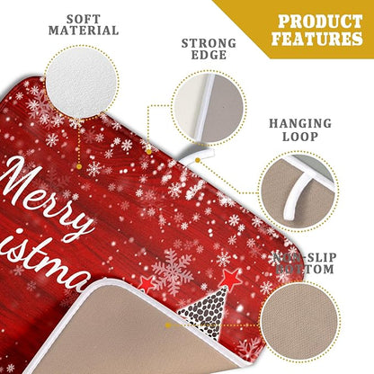 Merry Christmas Tree Red Dish Drying Mat for Kitchen Counter,Winter Snowflake Pine Drying Mat 16 x 18 Inch with Absorbent Reversible Microfiber Dish Drying Pad for Coffee Bar - Image 4