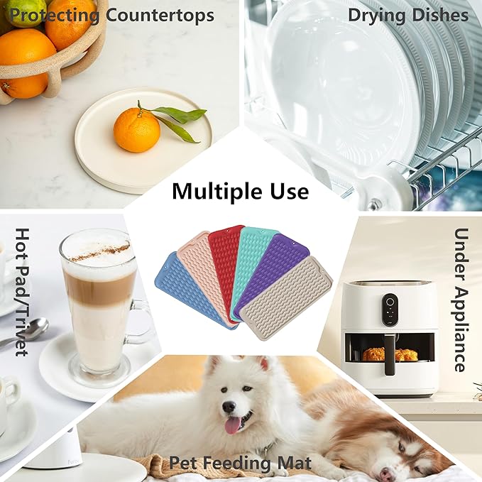 ZLR Silicone Sponge Holder & Sink Caddy Tray (6" x 17") - Narrow Dish Drying Mat for Kitchen Counter - Waterproof Soap Dispenser Organizer, Non-Slip Bathroom Vanity Tray (Coffee) - Image 5
