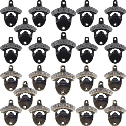 24 PCS Bulk Wall Mounted Bottle Opener, Black and Bronze Top Opener Wall Mount for Kitchen Bar Hotel