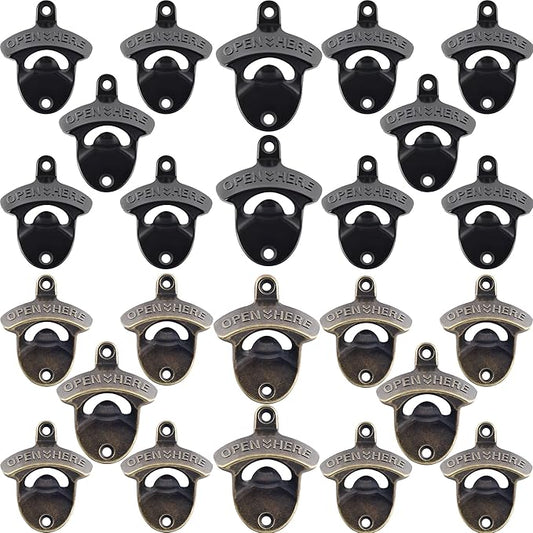 24 PCS Bulk Wall Mounted Bottle Opener, Black and Bronze Top Opener Wall Mount for Kitchen Bar Hotel