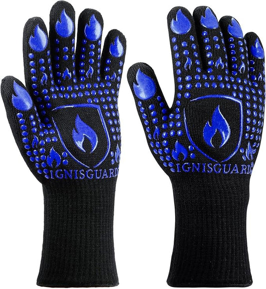 BBQ & Grill Gloves, Oven Gloves, 1472°F Silicone Oven Mitts Heat Resistant Grilling Gloves Fireproof Non-Slip for Barbecue Cooking Baking Smoking, 1-Pair (Blue, Large)