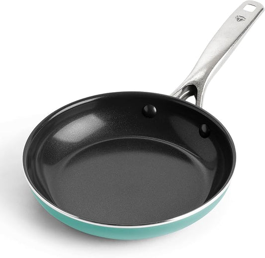 Blue Diamond 8" Nonstick Frying Pan Skillet, Diamond Infused Ceramic PFAS-Free, Dishwasher & Oven Safe, Stay Cool Handle, Durable Non Toxic Metal Utensil Safe, Egg & Omelet Pan, Turquoise by BlueDiamondCookware