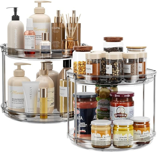 LAMU 2 Pack 2 Tier Lazy Susan Turntable Organizer 9.25'' Rotating Spice Rack Organization for Cabinet, Kitchen, Pantry, Countertop, Bathroom, Vanity, Medicine Cabinet Organizer, Grey by YourHome-OrganizationHelper