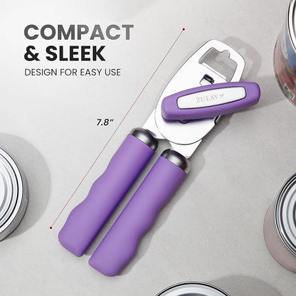 Zulay Kitchen Heavy Duty Stainless Steel Can Opener Manual with Bottle Opener - Rust Proof Manual Can Opener With Turn Knob & Comfy Soft Grip Handles - Lavender - Image 2
