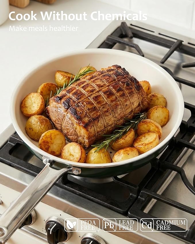 Pots and Pans Set - Nonstick Creamic Kitchen Cookware Sets Non Toxic Cookware Set With Dutch Oven, Frying Pan, Saucepan, Sauté Pan, Cooking Utensils Set, Pots and Pans for Cooking Set Gifts - Image 3