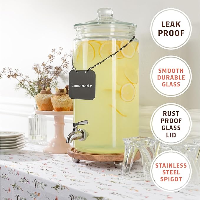 2 Gallon Glass Drink Dispenser with Spout for Parties - Tall Airtight Mason Style Beverage Serveware Stand with Metal Spigot for Kombucha, Water, Juice, Punch, Cocktails, Ice Tea & Sun Tea - Image 5