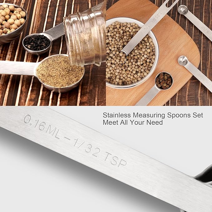 Upgrade 9 PCS Stainless Steel Measuring Spoons Set, Small Tablespoon, Teaspoons, Set 8 with Bonus Leveler for Dry and Liquid, Fits in Spice Jars, 1/32 1/16 1/8 1/4 1/2 1 tsp, 1/2 1 tbsp - Image 6