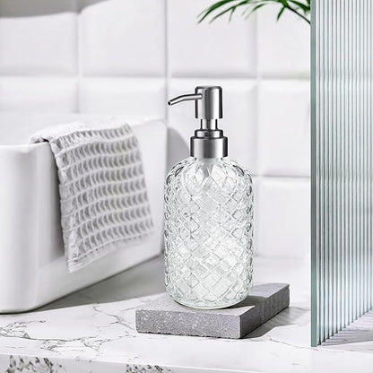 14 Oz Refillable Glass Soap Dispenser with Rust Proof Stainless Steel Pump, for Dispense Hand soap, Body wash, Lotion 2pack