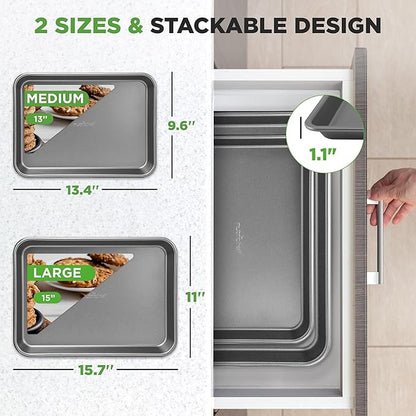 NutriChef 2-Piece Large & Medium Cookie Sheets for Baking - Non Stick Baking Sheet for Cookies, Sheet Cakes & Roasting - Dishwasher Safe - Gray - Image 3
