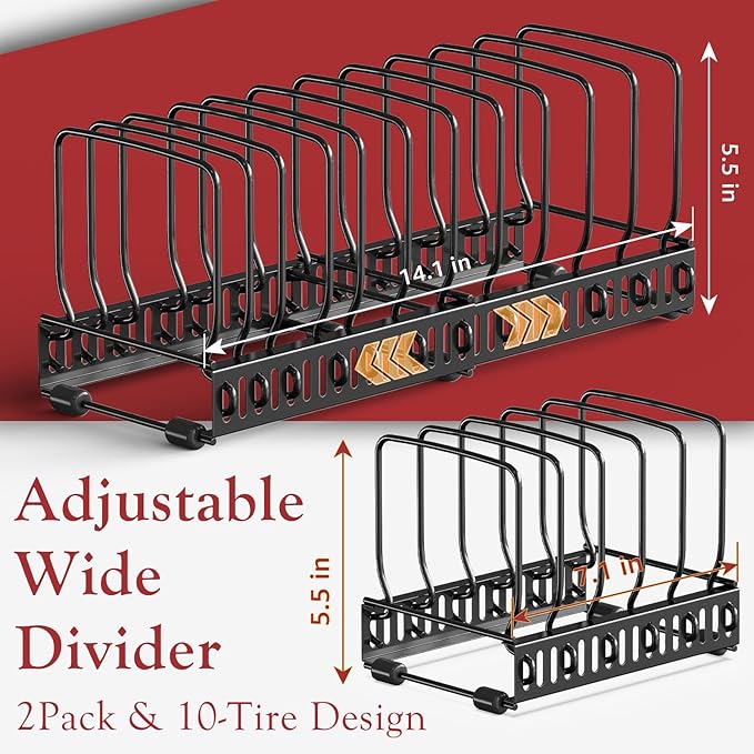 HzTinT 2PACK Cutting Board Organizer, Adjustable Divider Cutting Board Holder with Anti-slip Pads, Kitchen Cabinet Organizer for Baking Cookie Sheet Pan Bakeware Cookie, Black - Image 3