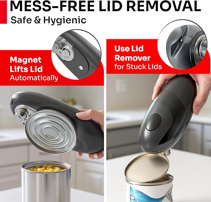 MUELLER HOME SmoothEdge Auto Electric Can Opener – Battery‑Operated One‑Touch w Magnet Lid Lifter, Smooth‑Edge Cut Technology – Portable Hands‑Free Automatic Can Opener for Seniors & Arthritis, Gray - Image 5