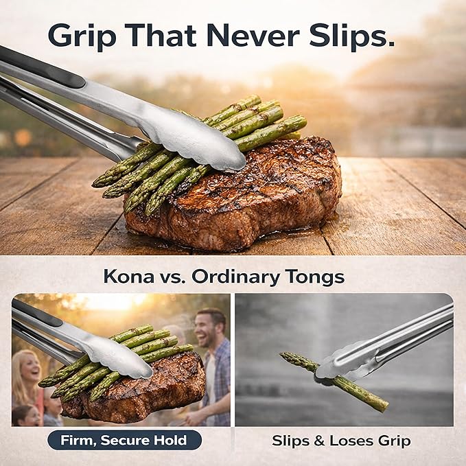 Kona Premium Stainless-Steel Locking Grill Tongs 18 inch, Sturdy, Heavy Duty Tongs - Great for Cooking, Grilling, and Barbecue (BBQ) - Image 2