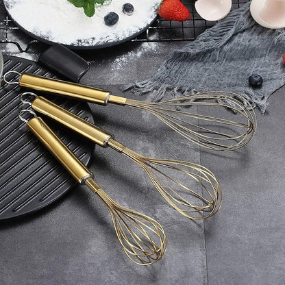 Berglander Gold Whisk Pack of 3 Stainless Steel 8",10",12", Titianium Plating Whisks for Cooking, Beater,Wire Whisk Set Kitchen Wisk (Gold) - Image 3