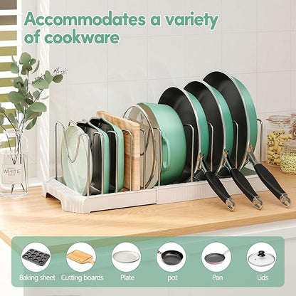 Pots and Pans Organizer for under Cabinet, Pan Pot Organizers inside Cabinet, Expandable Organizer with 10 Adjustable Dividers for Cookie Sheets, Cutting Boards, Pot Lids, Cookware - Frying Pan Rack - Image 4