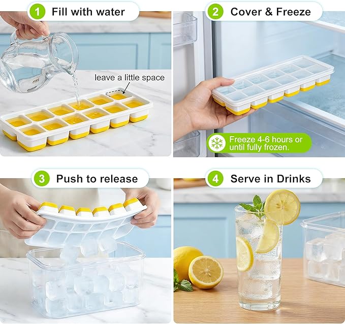NFK Ice Cube Tray with Lid & Bin - 4 Pack 48 Cubes Stackable Silicone Trays for Freezer with Storage Container, Leak-Proof Lids, BPA-Free, Easy Release for Kitchen, RV, Party, Cocktail & Coffee - Image 7