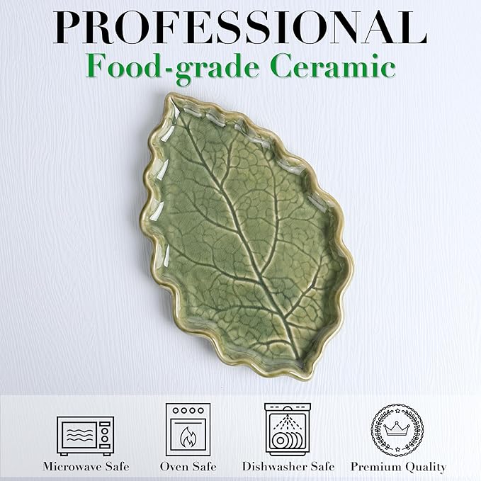 Ceramic Spoon Rest for Stove Top - Cute Green Leaf Shaped Spoon Rest/Spoon Holder for Kitchen Countertop - Cooking Kitchen Spoon Rest Utensil Rest Spatula Rest (Green) - Image 2
