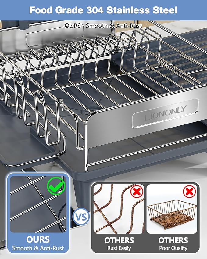 Expandable Dish Drying Rack, Dish Racks for Kitchen Counter, Stainless Steel 304, Flip-Top Retractable Plate, Multi-Directional Adjustable Dish Rack, Space Saving Large Drying Rack Kitchen, Gray - Image 5