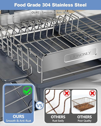 Expandable Dish Drying Rack, Dish Racks for Kitchen Counter, Stainless Steel 304, Flip-Top Retractable Plate, Multi-Directional Adjustable Dish Rack, Space Saving Large Drying Rack Kitchen, Gray - Image 5