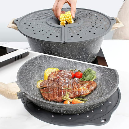 Silicone Splatter Screen For 10, 11 and 12 Inch Frying Pan, Foldable Splash Guard, Multi-Use Grease Splatter Guard/Trivet Mat, 12" Non-Stick Oil Splatter Guard, Dishwasher Safe, BPA Free, Gray - Image 7