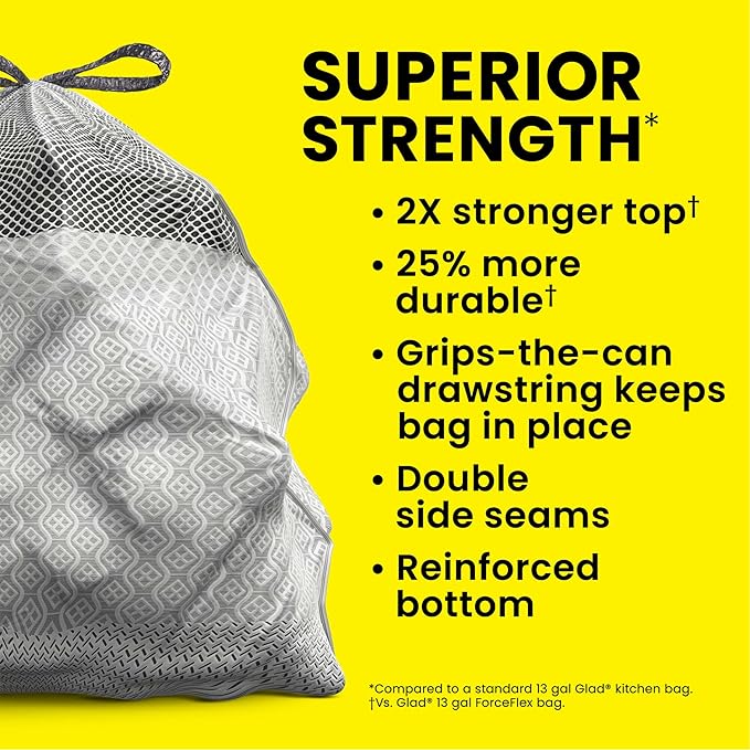 Glad ForceFlex MaxStrength Kitchen Trash Bags, 20 Gal, Fresh Clean Febreze, 80 Ct (Package May Vary) (Pack of 3)