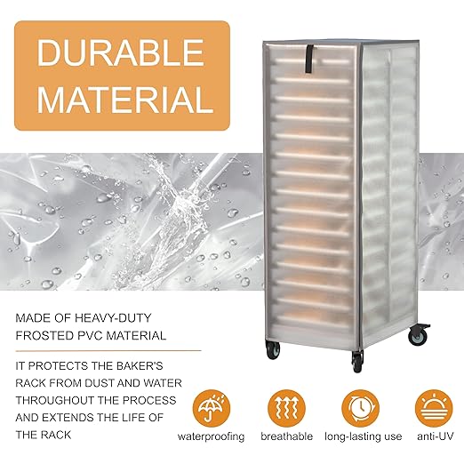 Commercial Bread Racks Cover with Zipper 20tier Sheet Pan Rack,23" W x 28" D x 64" H,PVC Frosted,High Density Waterproof Bread Rack Cover.