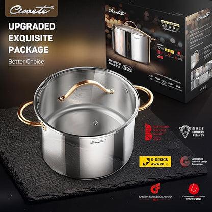 Ciwete Stock Pot 12 Quart, 18/10 Tri-Ply Stainless Steel Whole Clad Stock Pot with Lid, Seamless 12 QT Cooking Pot with Copper Handle, Healthy Stockpots, Induction, Gas, Oven and Dishwasher Safe - Image 3