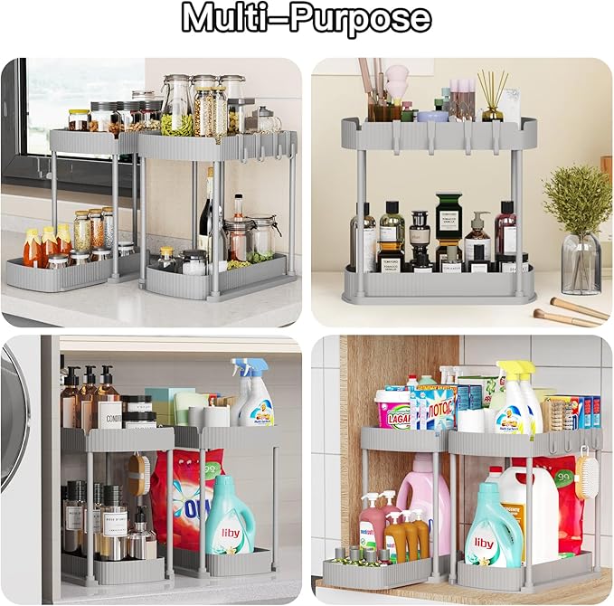Ukeetap 2 Pack Multi-Purpose Pull-Out Storage Organizers, Under Sink Organizers and Storage for Bathroom & Kitchen, Under Cabinet Organizers and storage, 14.8 Inch, Grey - Image 6