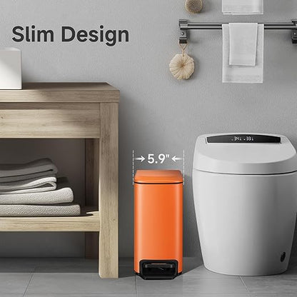 TIPGO Small Bathroom Trash Can with Lid Soft Close, 6 Liter / 1.6 Gallon Stainless Steel Garbage Can with Removable Inner Bucket, Step Pedal, Slim Trash Cans for Bedroom, Office, Kitchen (Orange) - Image 2