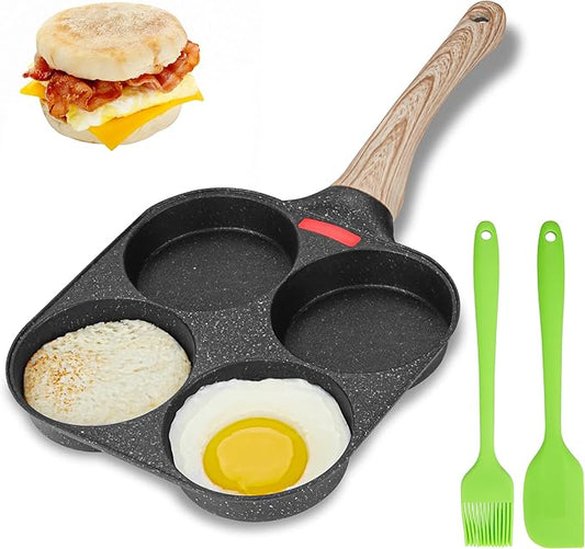 MyLifeUNIT Egg Frying Pan, 4-Cup Egg Pan Nonstick, Fried Egg Pan Skillet for Breakfast, Pancake, Hamburger, Sandwiches, Suitable for Gas Stove & Induction Cookware