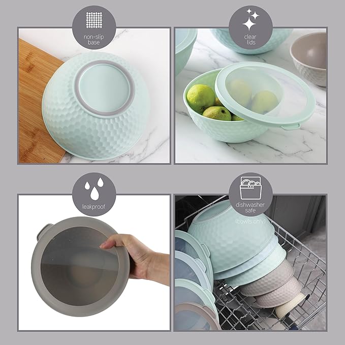 COOK WITH COLOR Mixing Bowls with Lids - 12 Piece Plastic Nesting Bowls Set includes 6 Prep Bowls and 6 Lids, Microwave Safe Mixing Bowl Set, Mint Embossed - Image 7