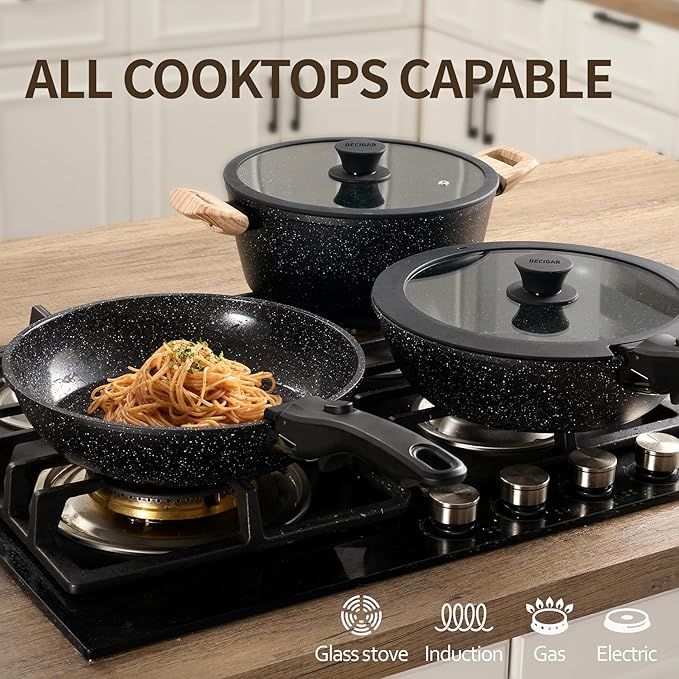 BECIGAR 23pcs Ceramic Pots and Pans Set, Nonstick Detachable Handle Cookware, Induction Kitchen Cooking Set with Removable Handle,include Frying Pans & Saucepans Oven Safe (Black) - Image 8