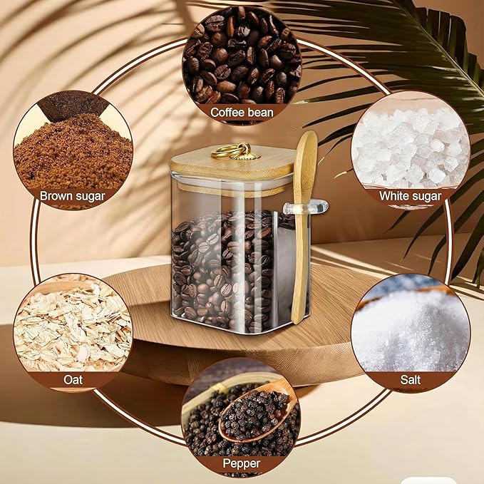 holoith Glass Jars with Bamboo Lids and Spoons, 16 oz Glass Storage Containers with Lids for Dry Food Storage Sugar, Coffee, Nuts, Cookie, Candy, Tea, Airtight Kitchen Canisters Spice Jars - Image 7